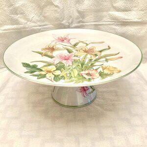 VINTAGE Shafford Fine China "Jade Lily" Pedestal Cake Stand Plate Footed 10.25”